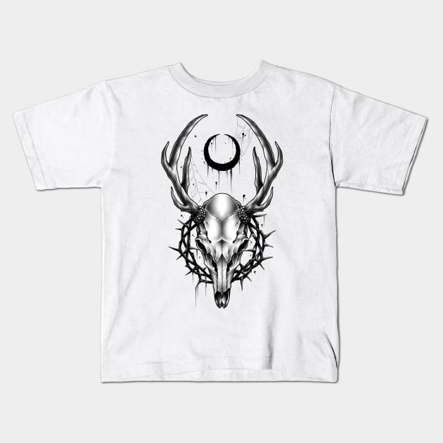 Deer skull with thorn Kids T-Shirt by Smurnov